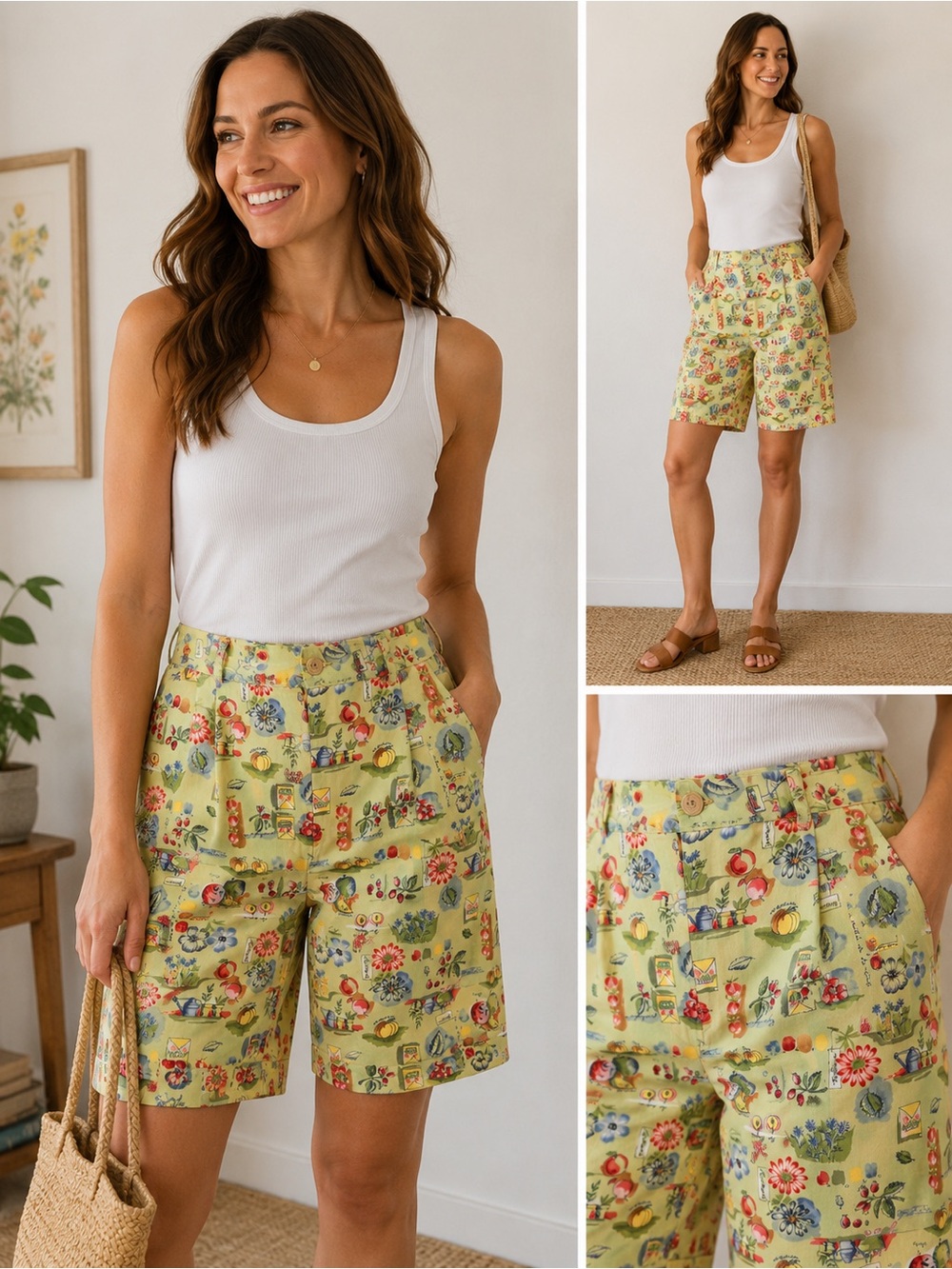 Yellow Floral Mid-Rise Bermuda Shorts — Casual Summer Style